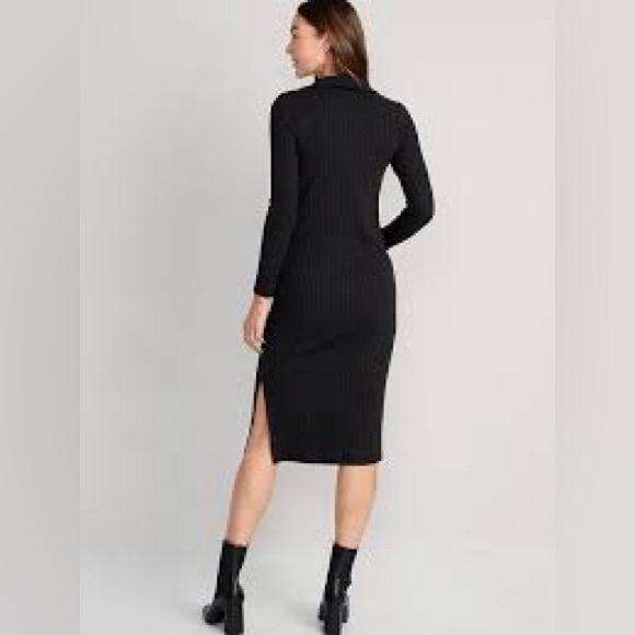 Old Navy Black Fitted Rib-Knit Midi Polo Dress, Women’s Size Large - Picture 2 of 6
